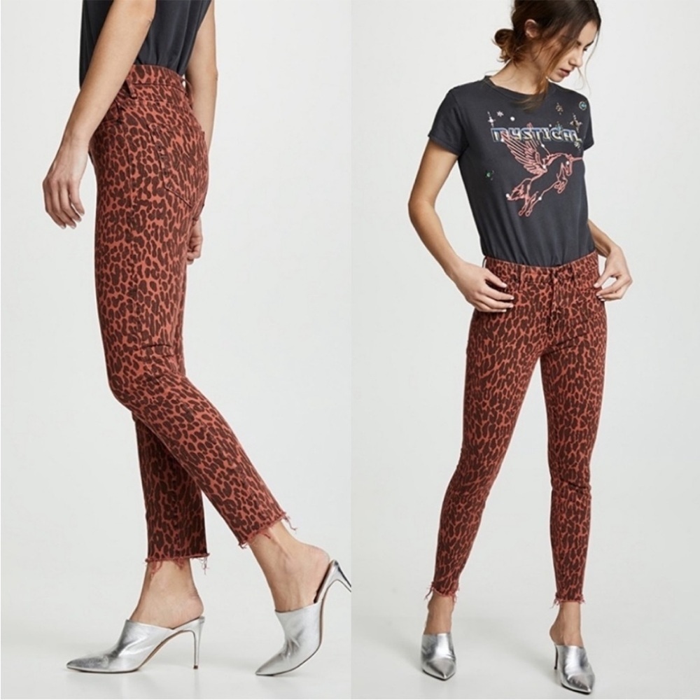 MOTHER High Waisted Looker Ankle Fray Animal Attraction Size 27